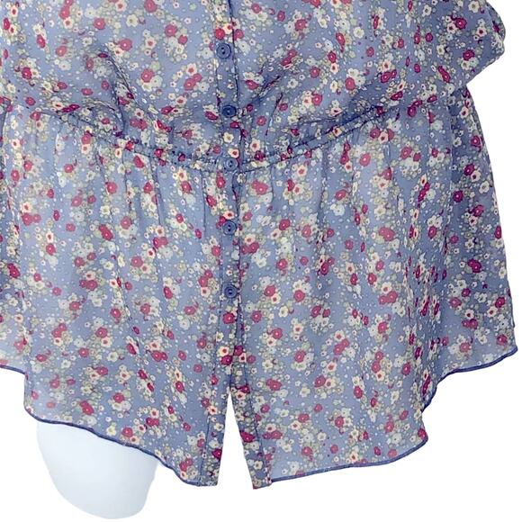 Maurices Sheer Button Up Peplum Hem Floral Sleeveless Top size Large - Picture 6 of 13